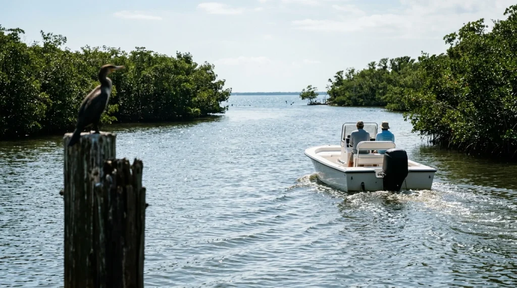 Heading out through the mangrove channel from the marina at Bonita Bay, Bonita Springs, FL