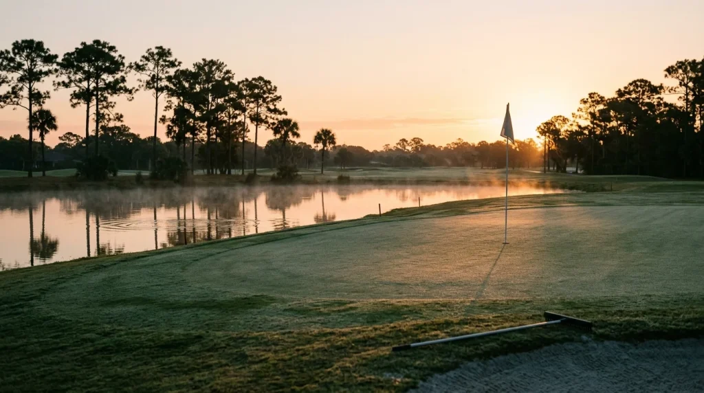 Sunrise stillness on the bundled-golf course at Copperleaf, Bonita Springs, FL