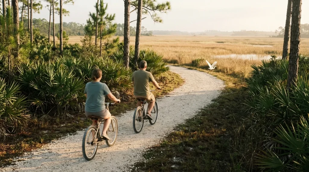 Morning bike ride on a preserve trail at Kingston in Estero, FL