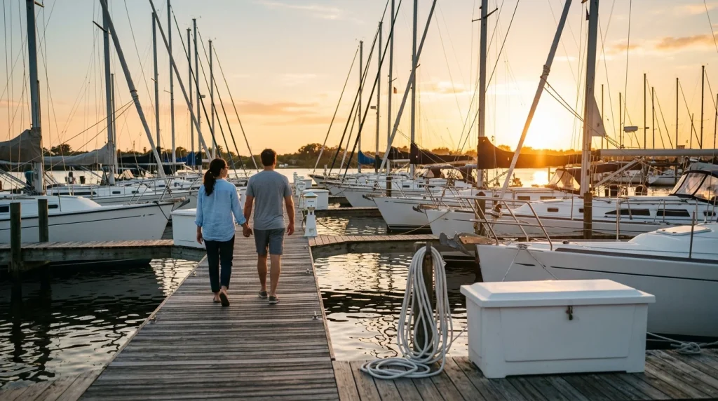 Golden-hour stroll along the deep-water marina at Gulf Harbour, Fort Myers, FL