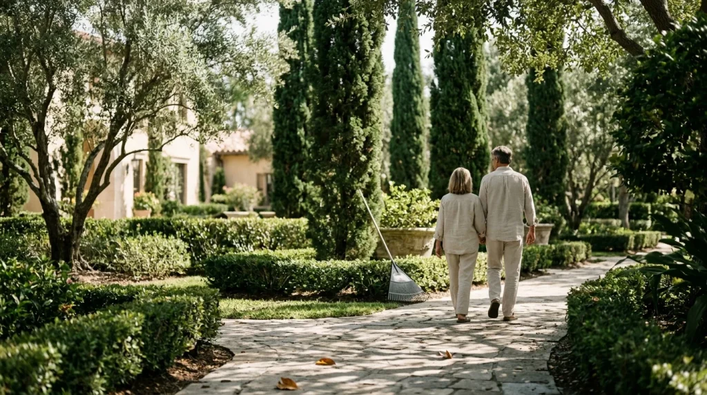 Morning walk on a garden path in Mediterra, Naples, FL