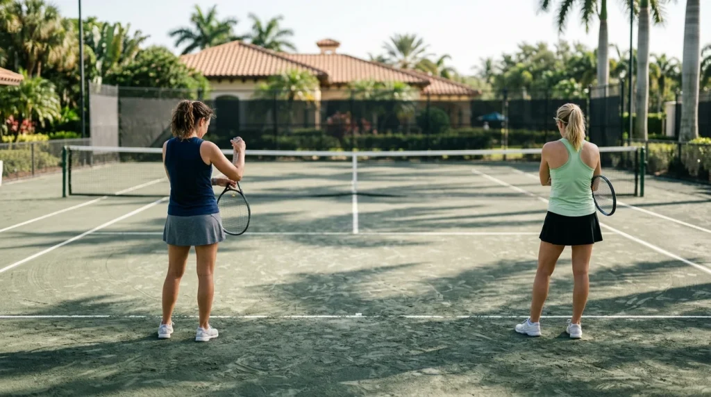 Morning tennis at the community courts in Pelican Marsh, Naples, FL