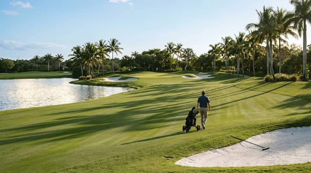 Late-day golf beside the lake at Tiburon, Naples, FL